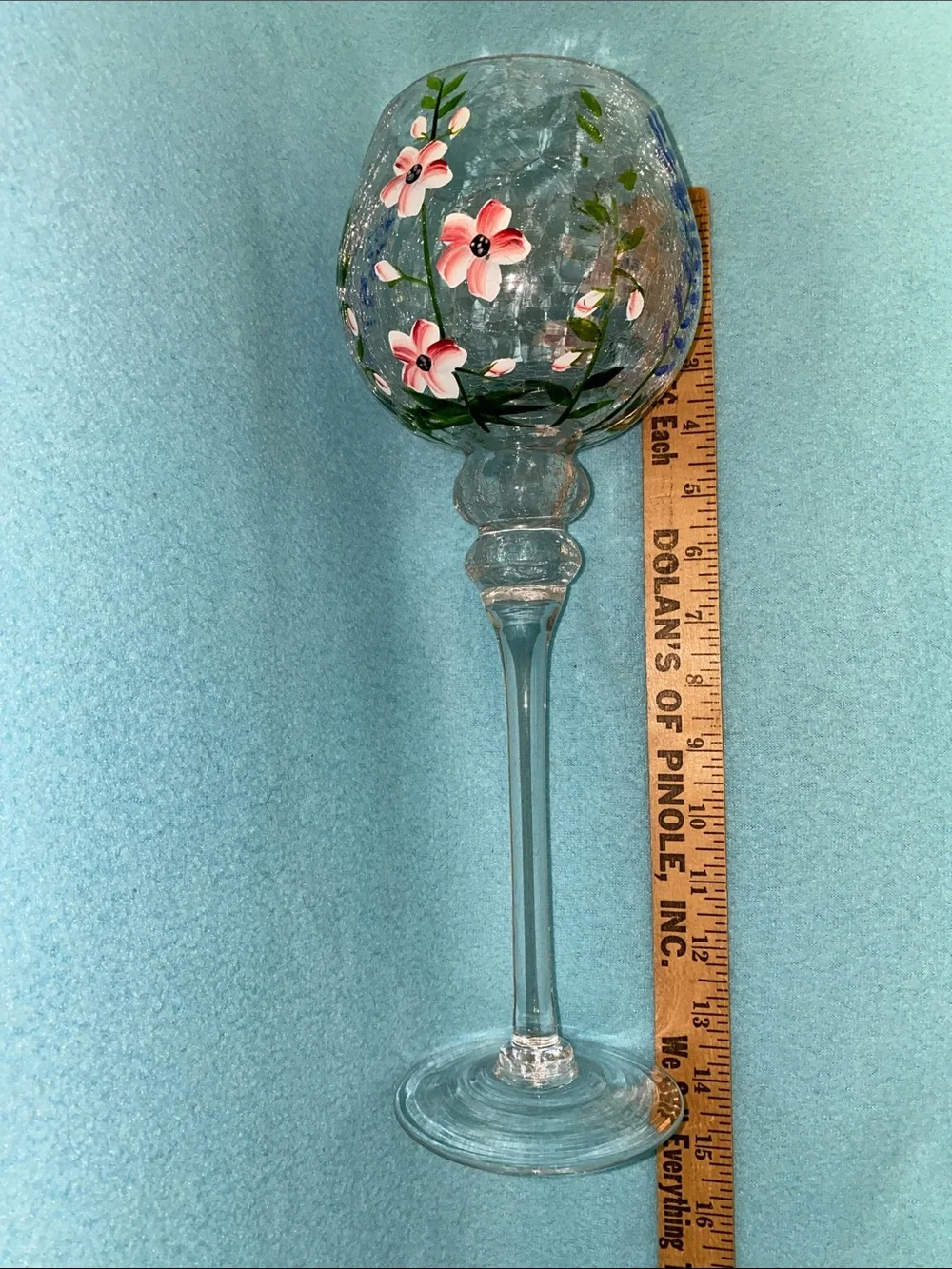 YANKEE CANDLE hand painted floral crackle glass vintage votive holder size 14”